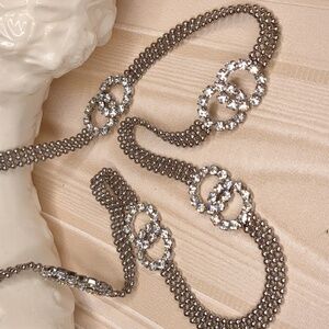Rhinestone Crystal Rhinestone Necklace Interlocking Circles Long Bead Chain 30"